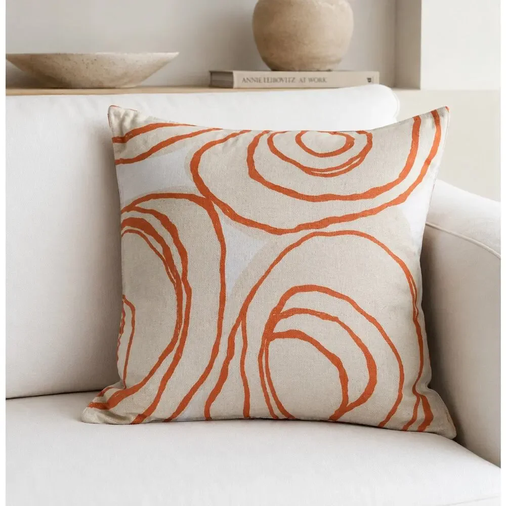 Hable Construction Orange Cream Beige Euro Sham Abstract Swirls Illustrated Zip